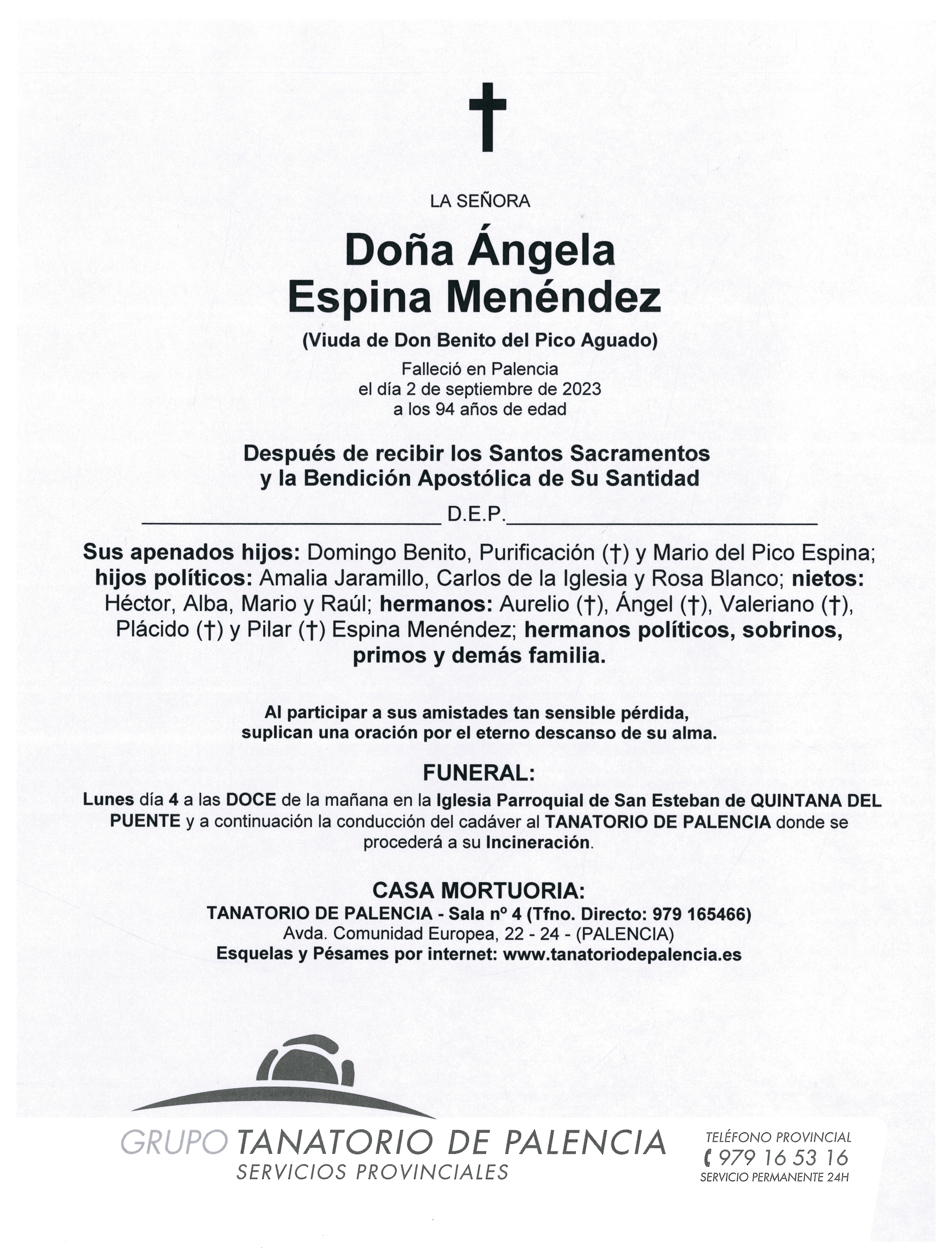 LA SEÑORA DOÑA ÁNGELA ESPINA MENÉNDEZ